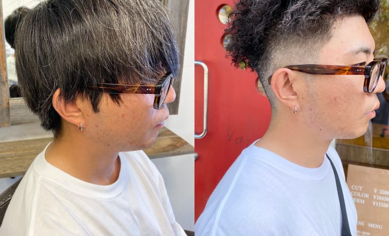 針金パーマのビフォーアフター｜直毛から立体的なカールスタイルに変化したメンズヘア（三鷹美容室VOICEhair）